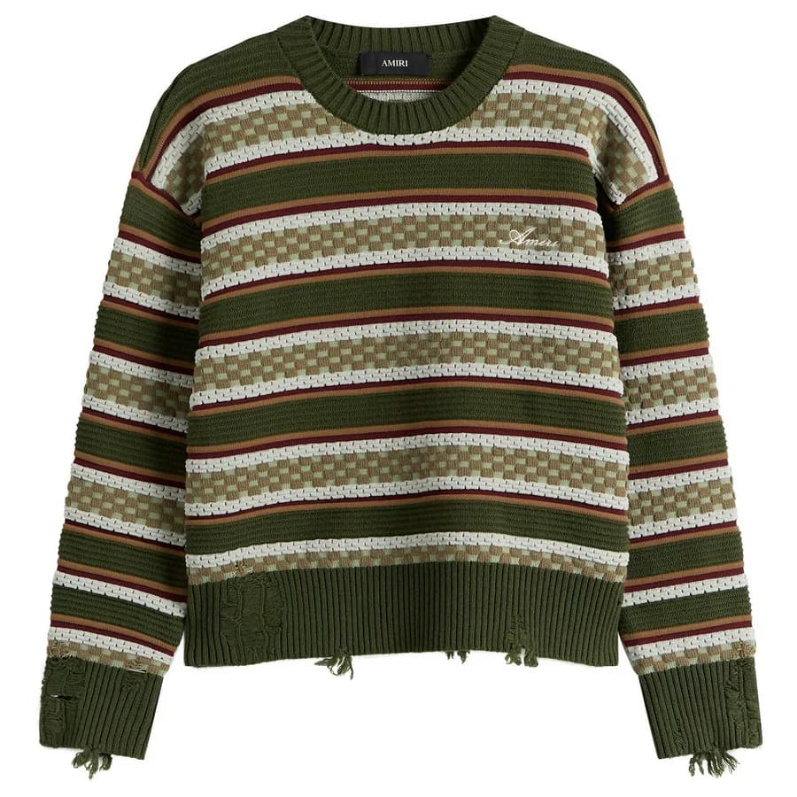 Amiri — Western Logo Striped Sweater — Coffee