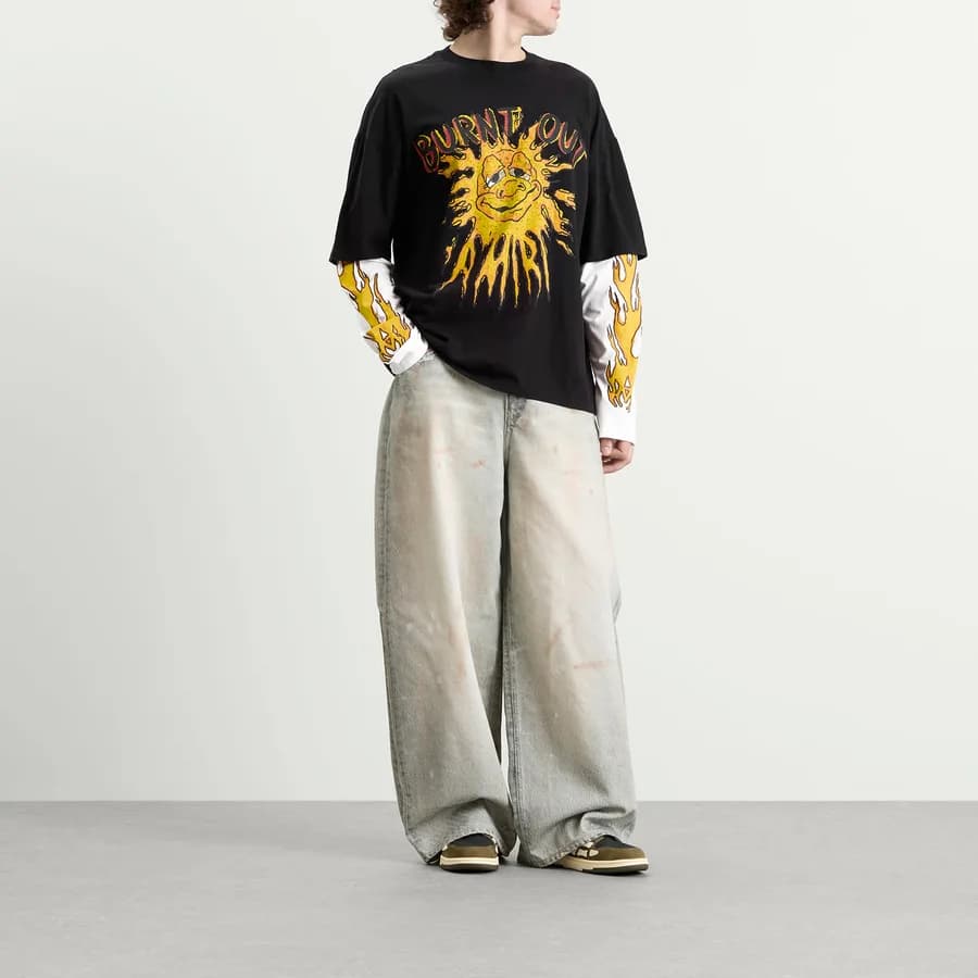 Burnt Out Double Layer T-Shirt — Black — on model