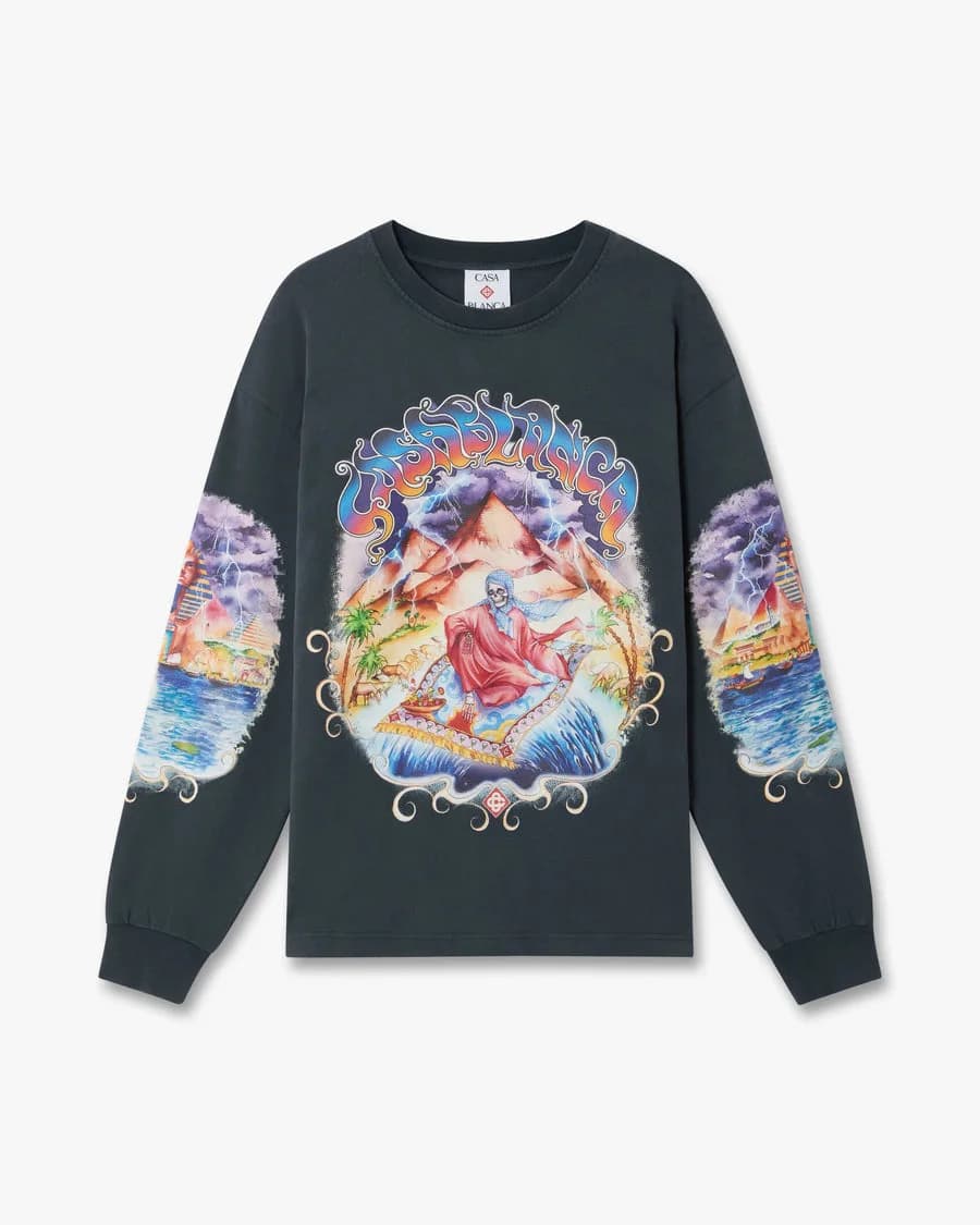 Casablanca — Navy Eveil Ancestral Washed Long Sleeve T-Shirt