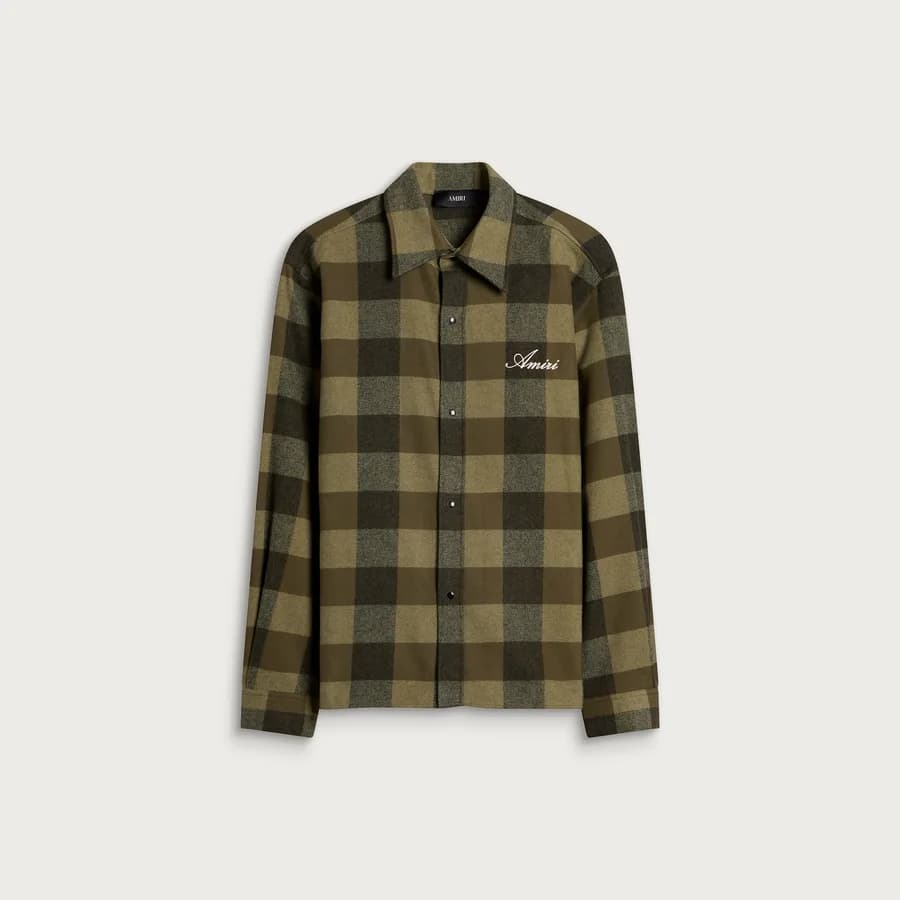 Amiri — Heavy Flannel Check Shirt — Deep Olive