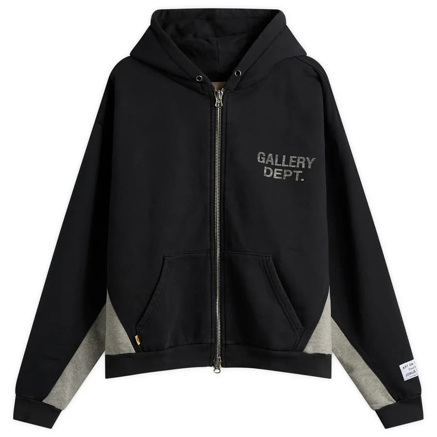 Gallery Dept. — Contrast Panel Zip Hoodie — Washed Black/Heather Grey