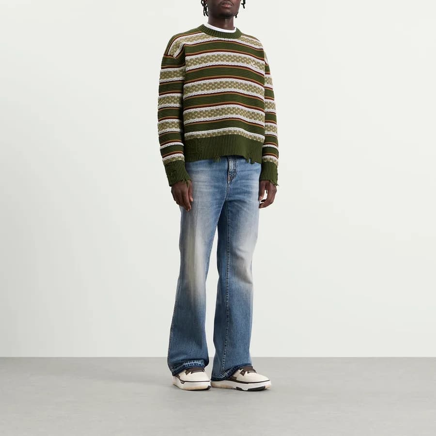 Western Logo Striped Sweater — Coffee — on model