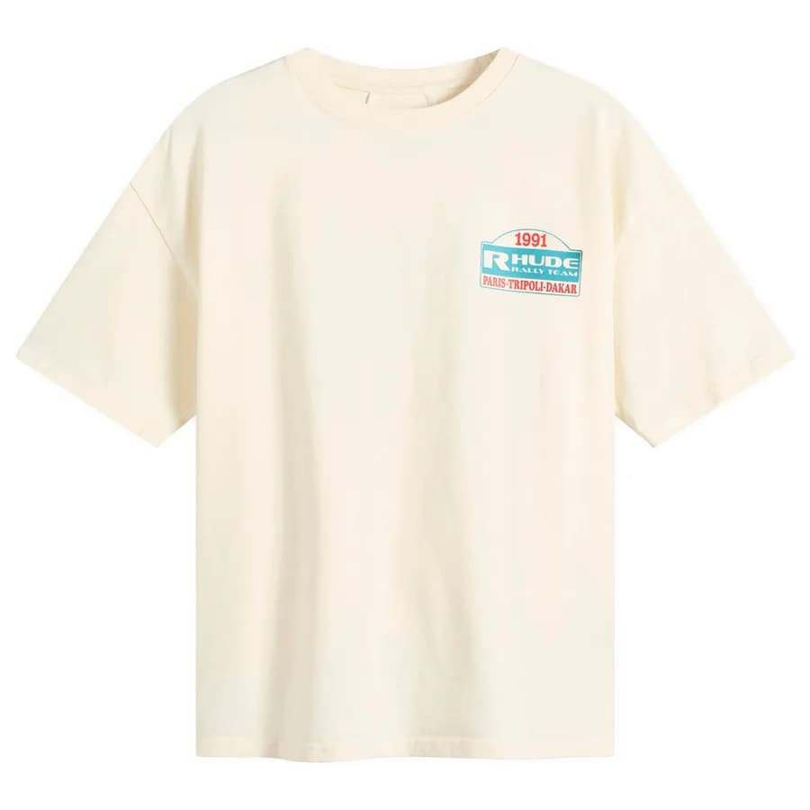 Rhude — Tripoli Rally Team T-Shirt — Vintage White / Yellow