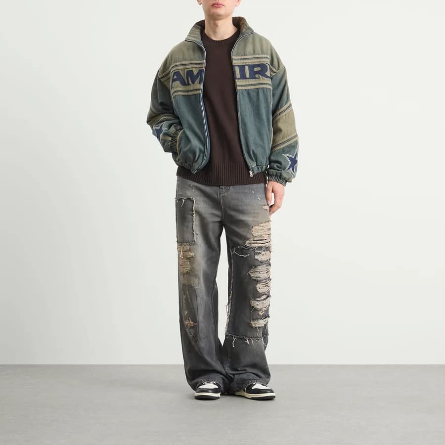 Sport Denim Track Jacket — Worn Slate — on model