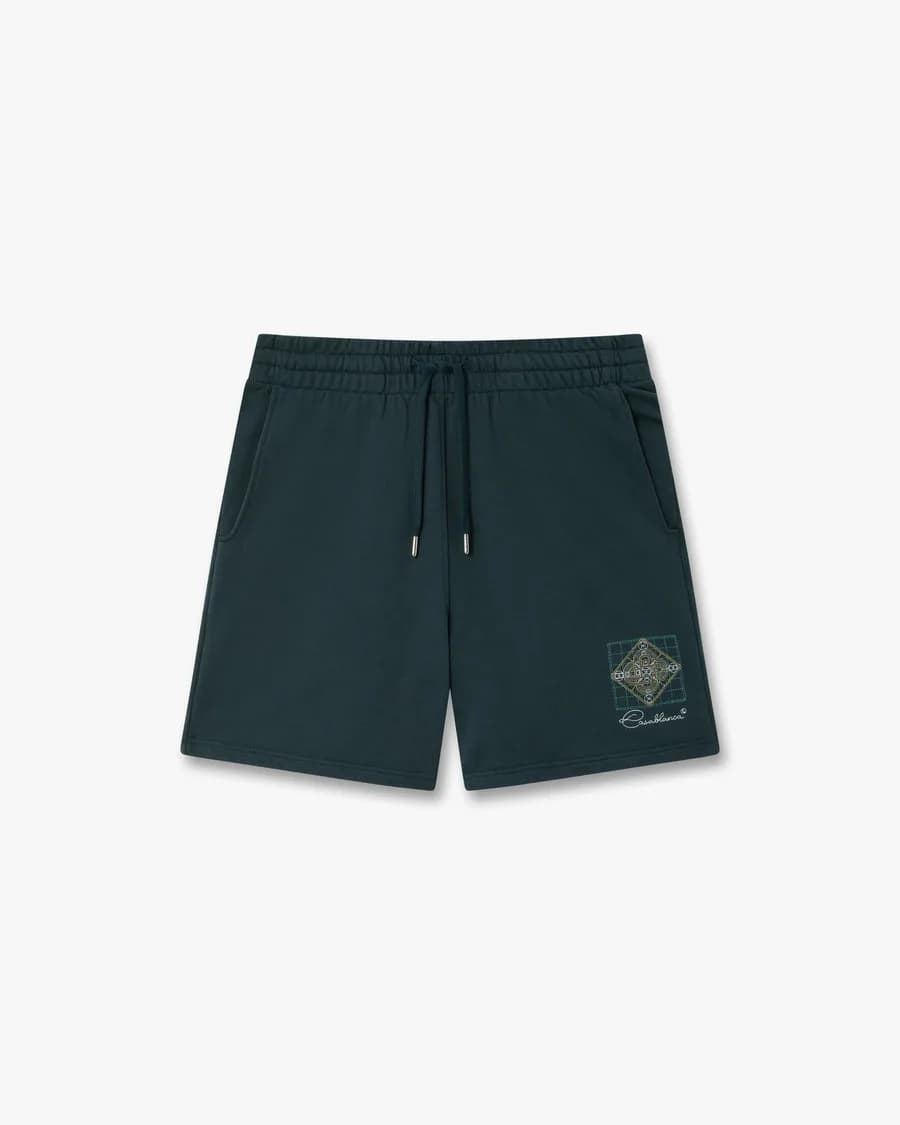 Casablanca — Dark Teal Geometrie Sacree Embroidered Shorts