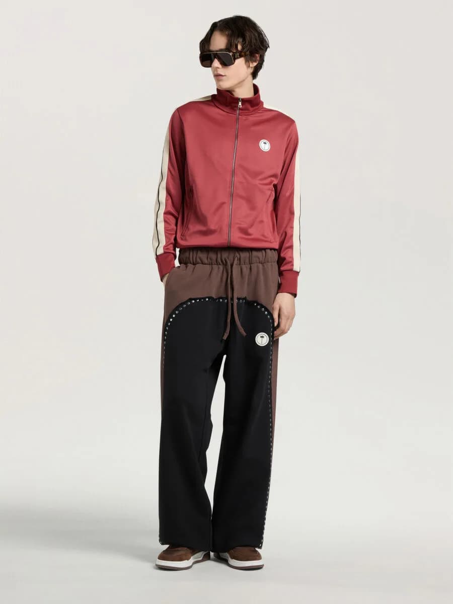Palm Tree Track Top in Brick Red - Off White — on model