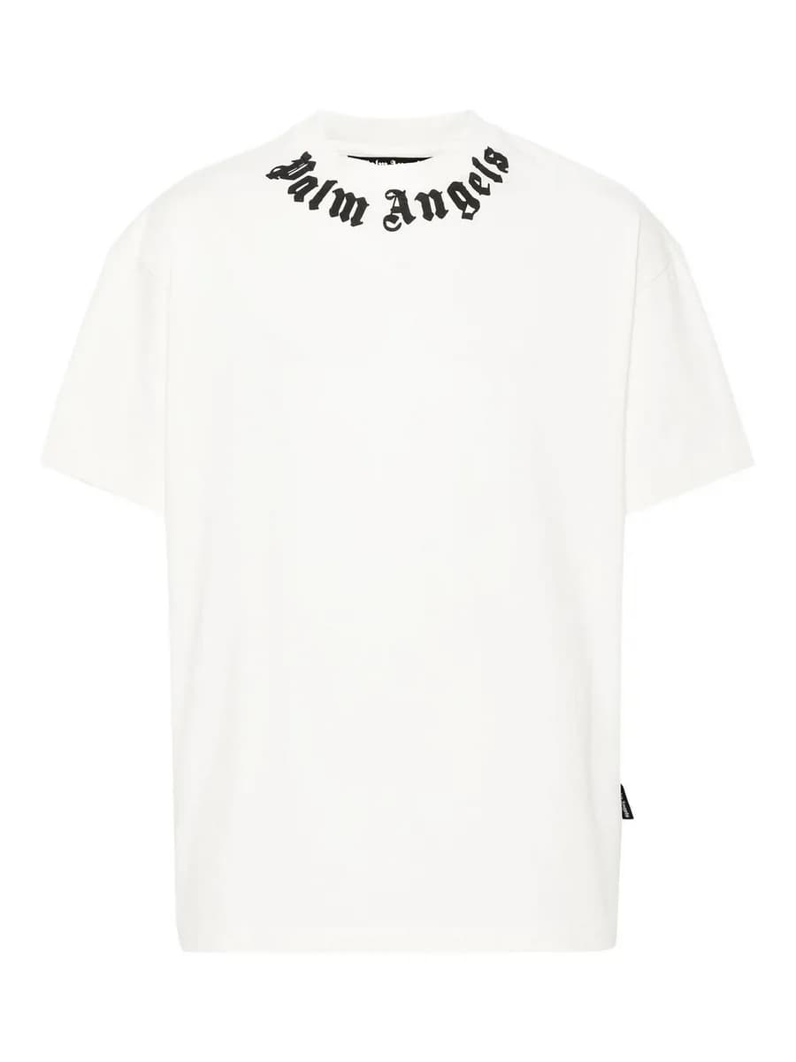 Palm Angels — Neck Logo T-Shirt - Off-White/Black