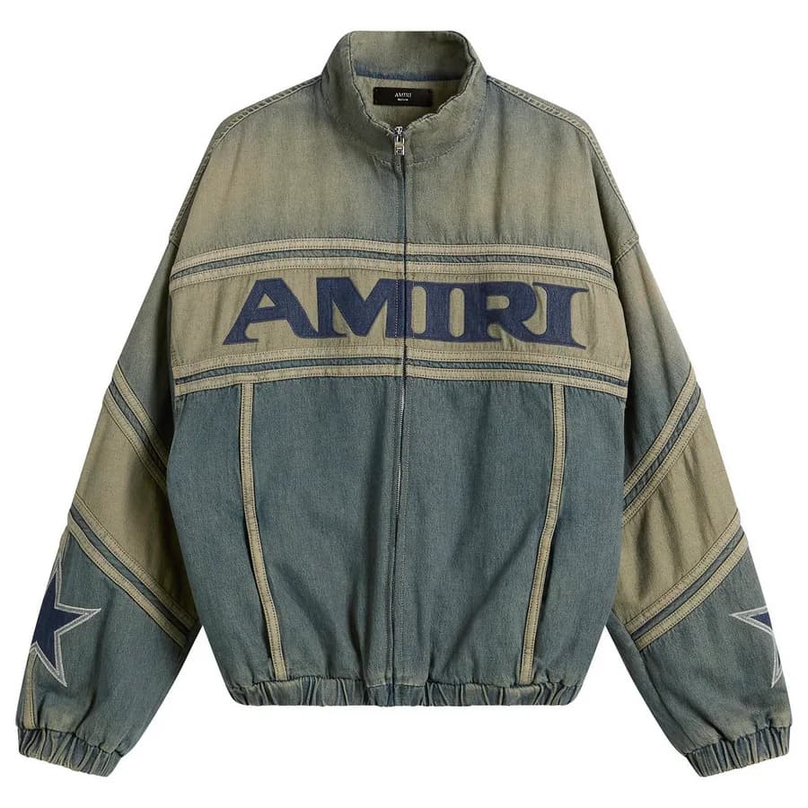 Amiri — Sport Denim Track Jacket — Worn Slate