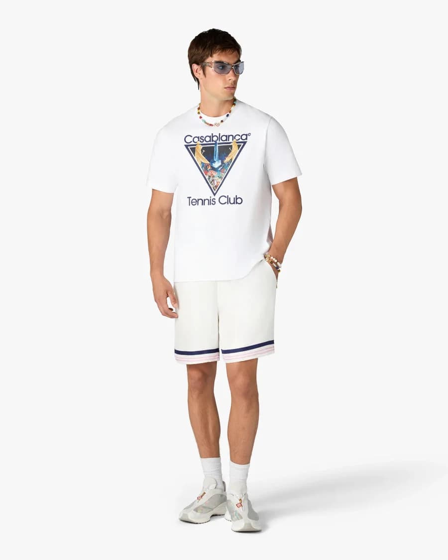 White Monde Perdu Tennis Club Icon Short Sleeve T-Shirt — on model