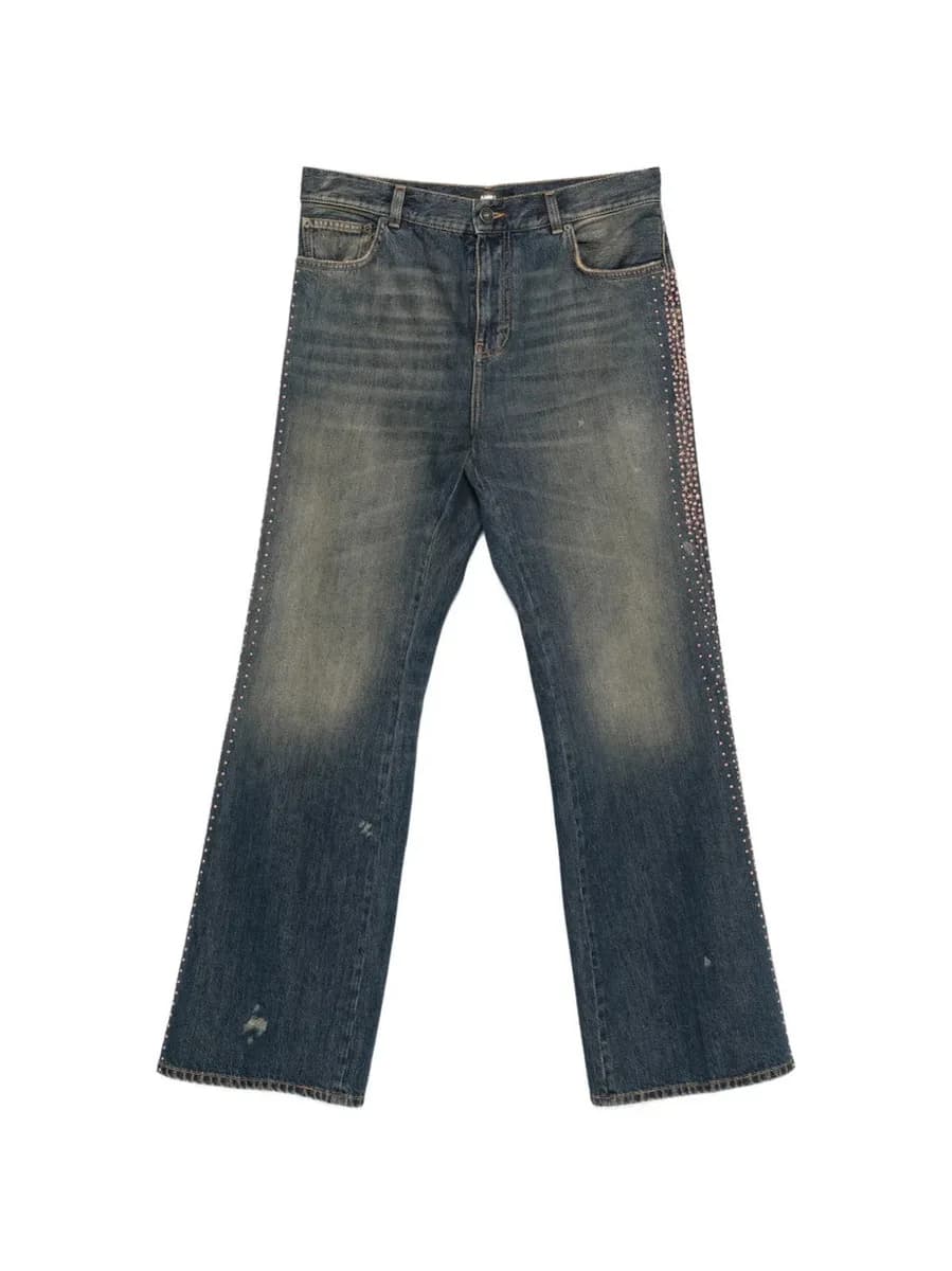 Amiri — MA FIT EMBELLISHED STRIPE JEAN - Faded Sand Indigo