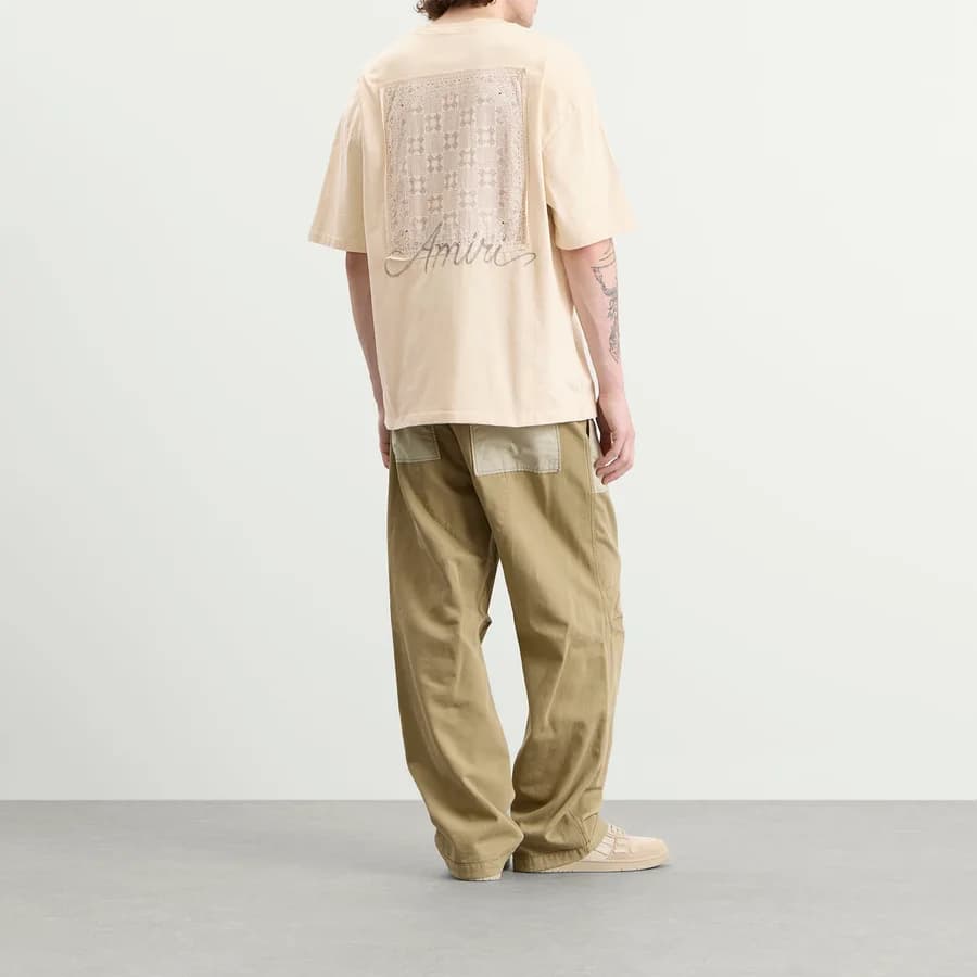 MA Check Patch Skate T-Shirt — Alabaster — on model