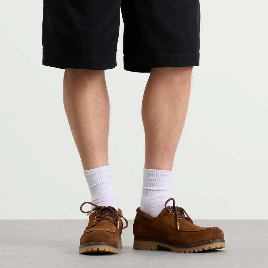 Hideki Boat Shoe — Brown — on model